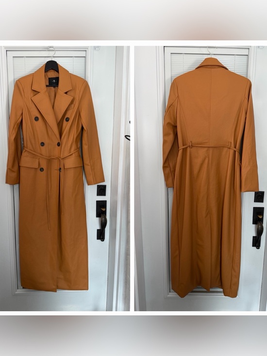 7 For All Mankind Jackets & Blazers - 7 for all mankind Faux Leather Long Trench Sz Small Camel / Caramel Like New